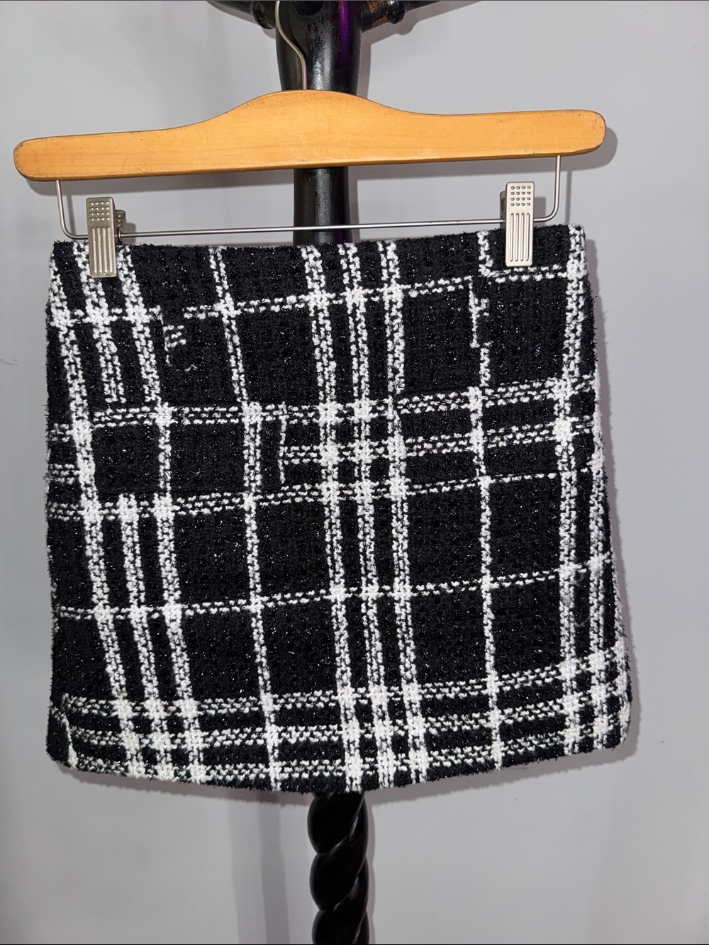Black & White Plaid Tweed Mini Skirt 19.3.B1